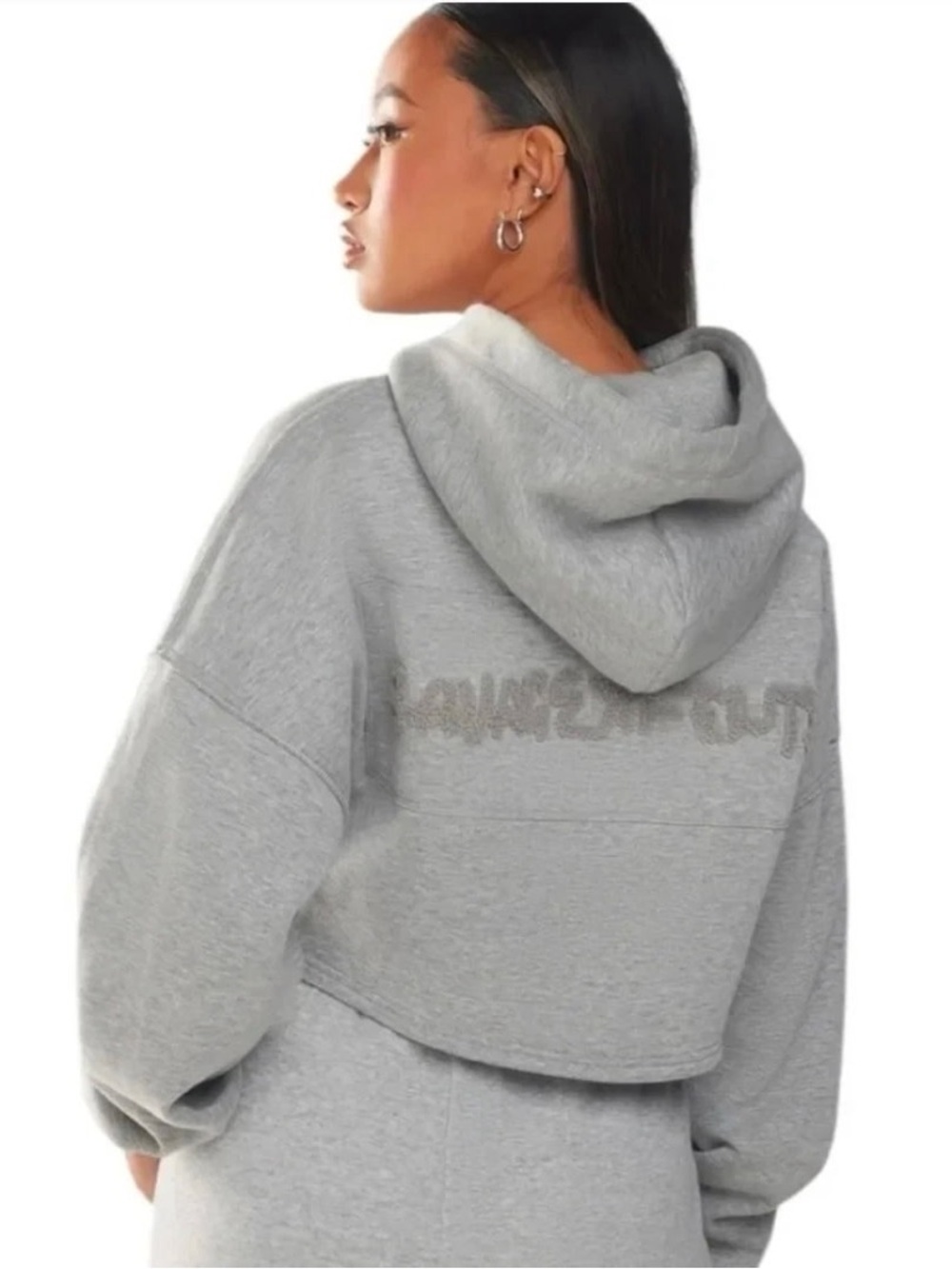 Savage X Fenty Essential Cropped Hoodie w Spell Out Logo Women's Sz 1X Gray